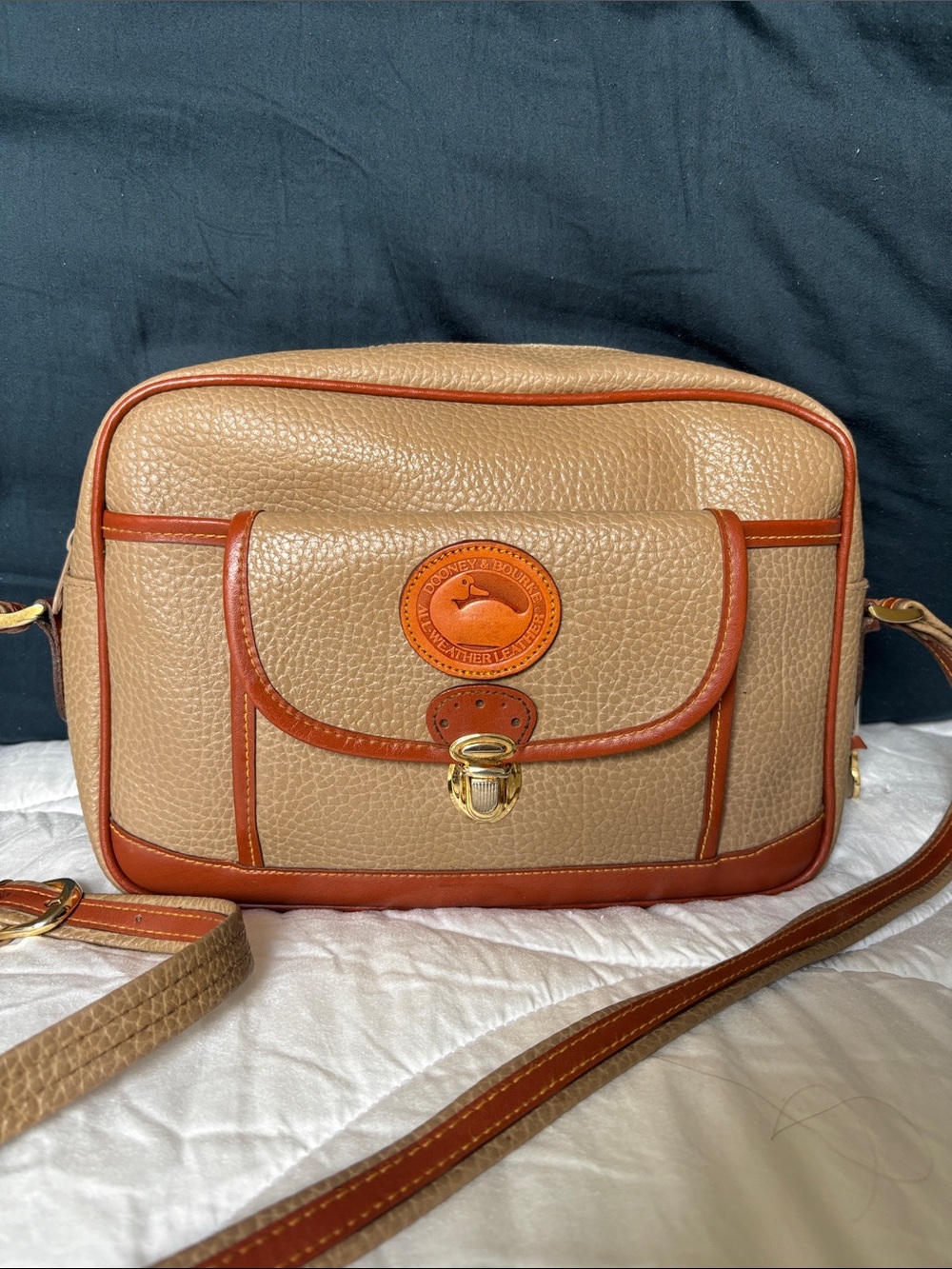 Dooney & Bourke Tan Pebble Leather Crossbody with Brown Trim